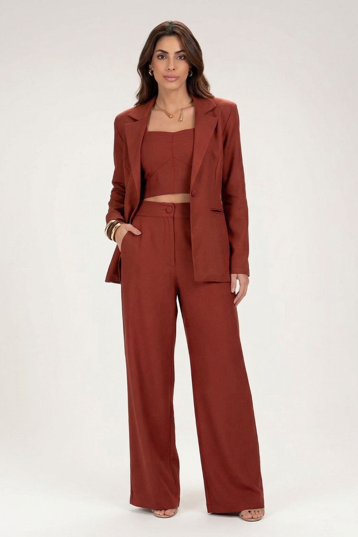 Blazer Frysaide Terracota Alfaiataria Reto