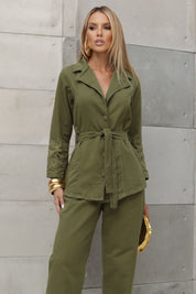 Blazer Frysaide Verde Sarja Com Faixa E Bordado