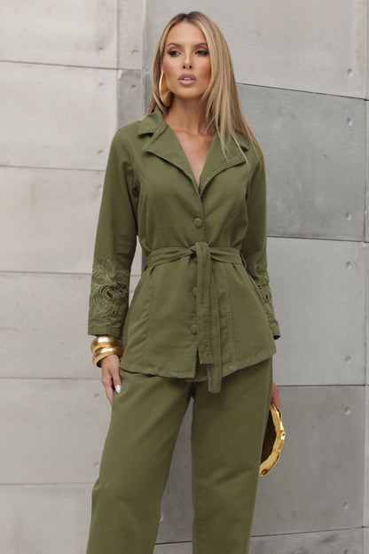 Blazer Frysaide Verde Sarja Com Faixa E Bordado