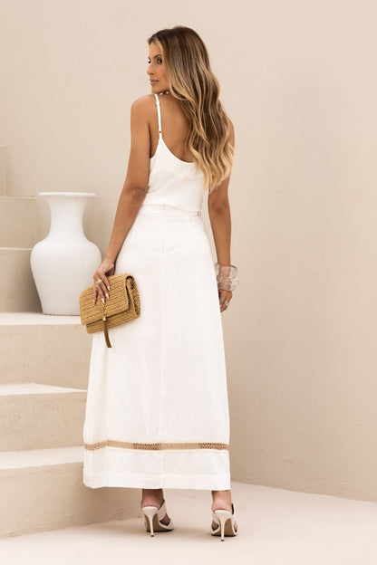 Blusa De Linho Com Entremeios Natural Off White Frysaide