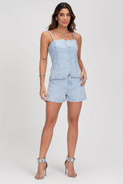 Blusa Alongada Bordada Jeans Frysaide