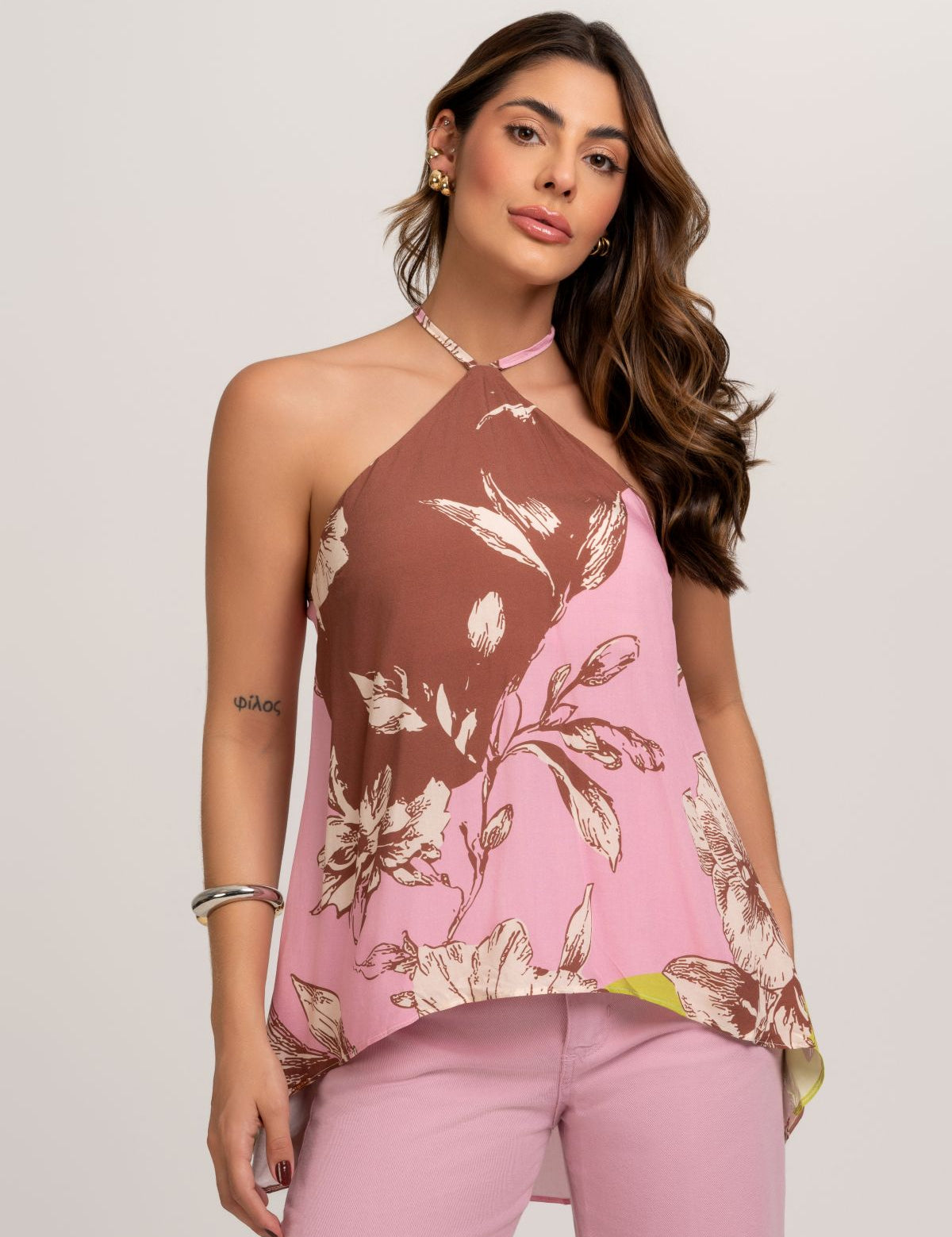 Blusa Alongada De Viscose Estampa Flores Da Terra Frysaide