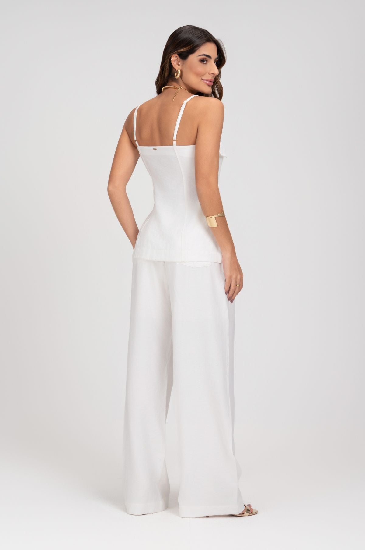 Blusa Alongada Off White Com Lapelas Frysaide
