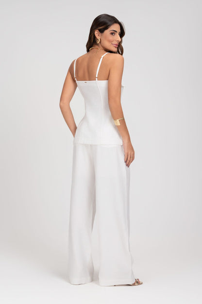 Blusa Alongada Off White Com Lapelas Frysaide