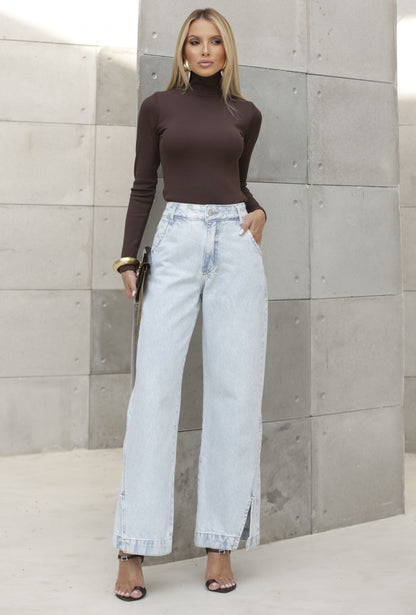 Blusa Cacharrel Frysaide Marrom Canelada Gola Alta