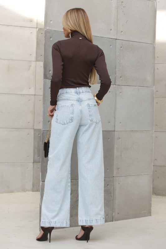 Blusa Cacharrel Frysaide Marrom Canelada Gola Alta