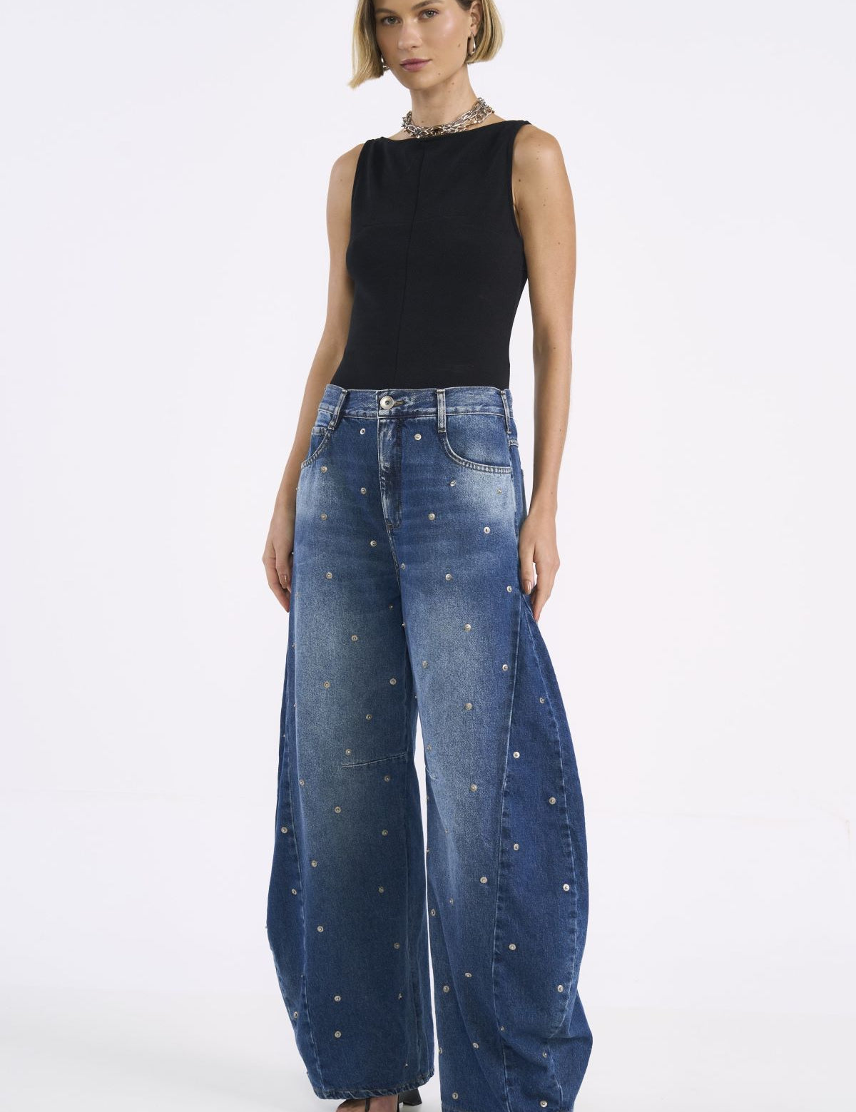 Blusa Colcci Preta Gola Alta Costura Aparente