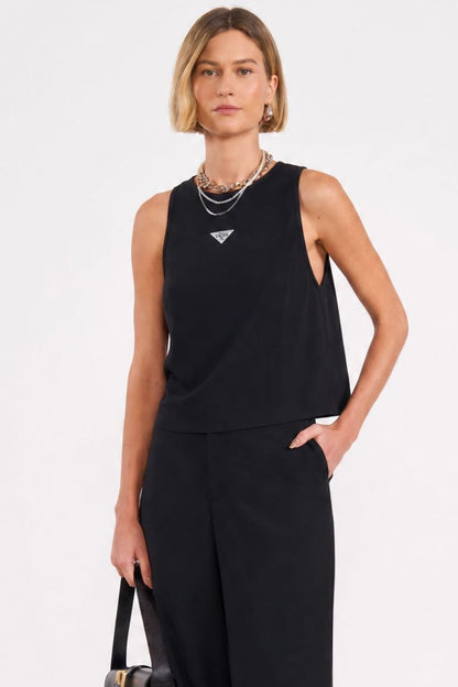 Blusa Colcci Preta Gola Careca Aplique Frontal