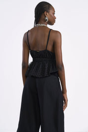 Blusa Colcci Preta Peplum Poá Alças Finas