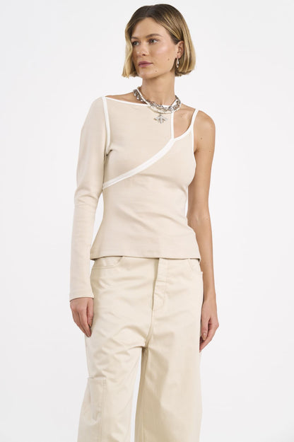 Blusa Colcci Taupe Um Ombro Viés Contrastante