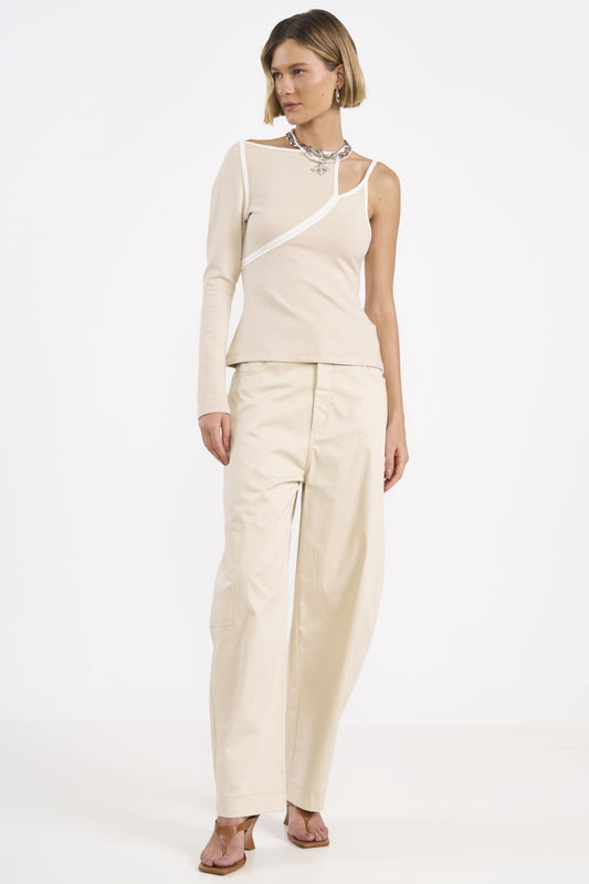 Blusa Colcci Taupe Um Ombro Viés Contrastante
