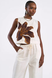 Blusa Cropped Colcci Off White Estampa Floral Linho