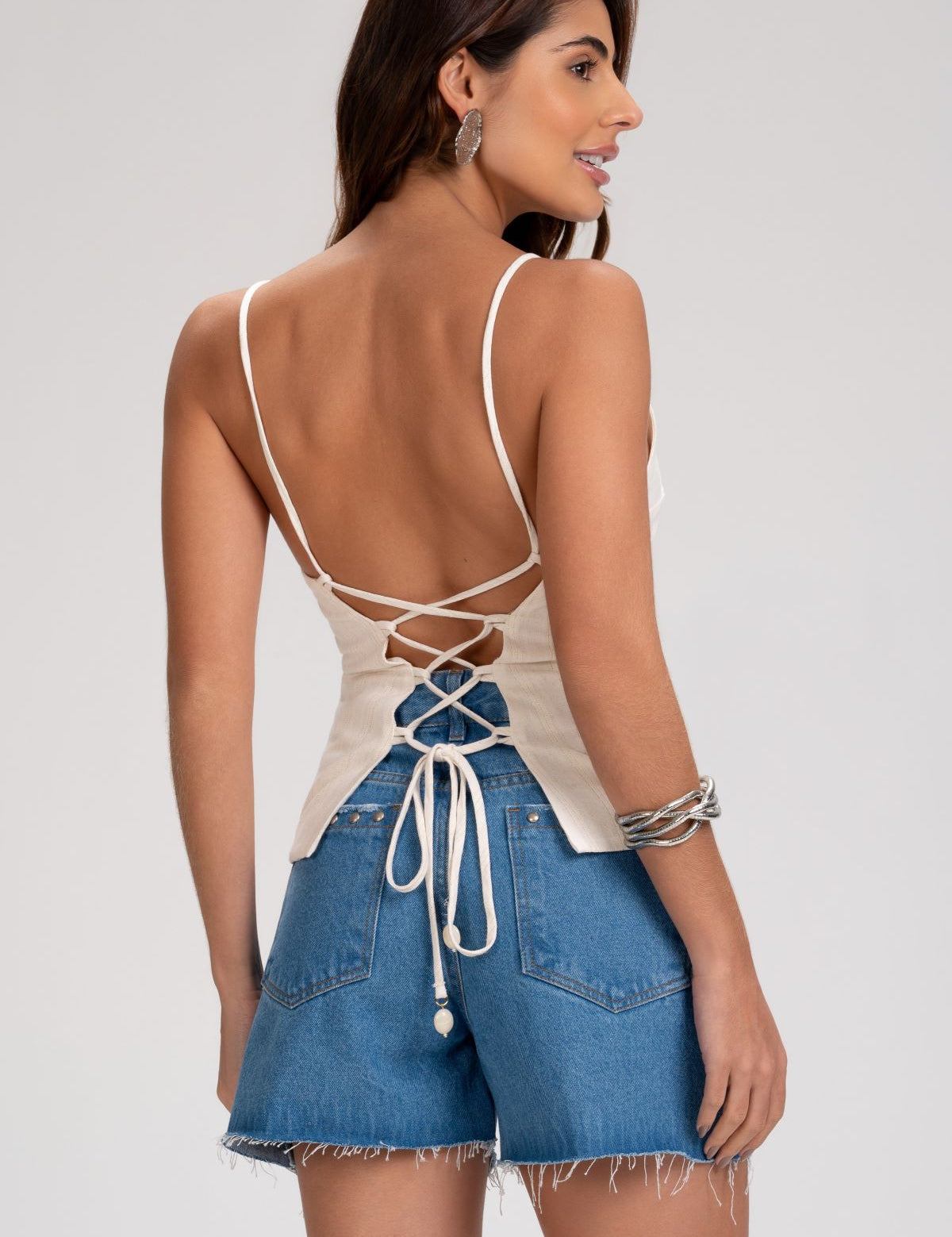 Blusa Cropped Frysaide Off White Linho Fio Dourado