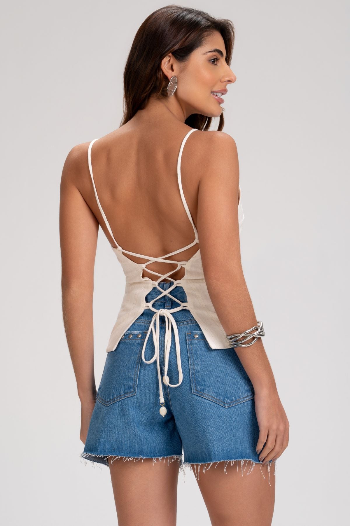 Blusa Cropped Frysaide Off White Linho Fio Dourado