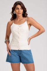 Blusa Cropped Frysaide Off White Linho Fio Dourado