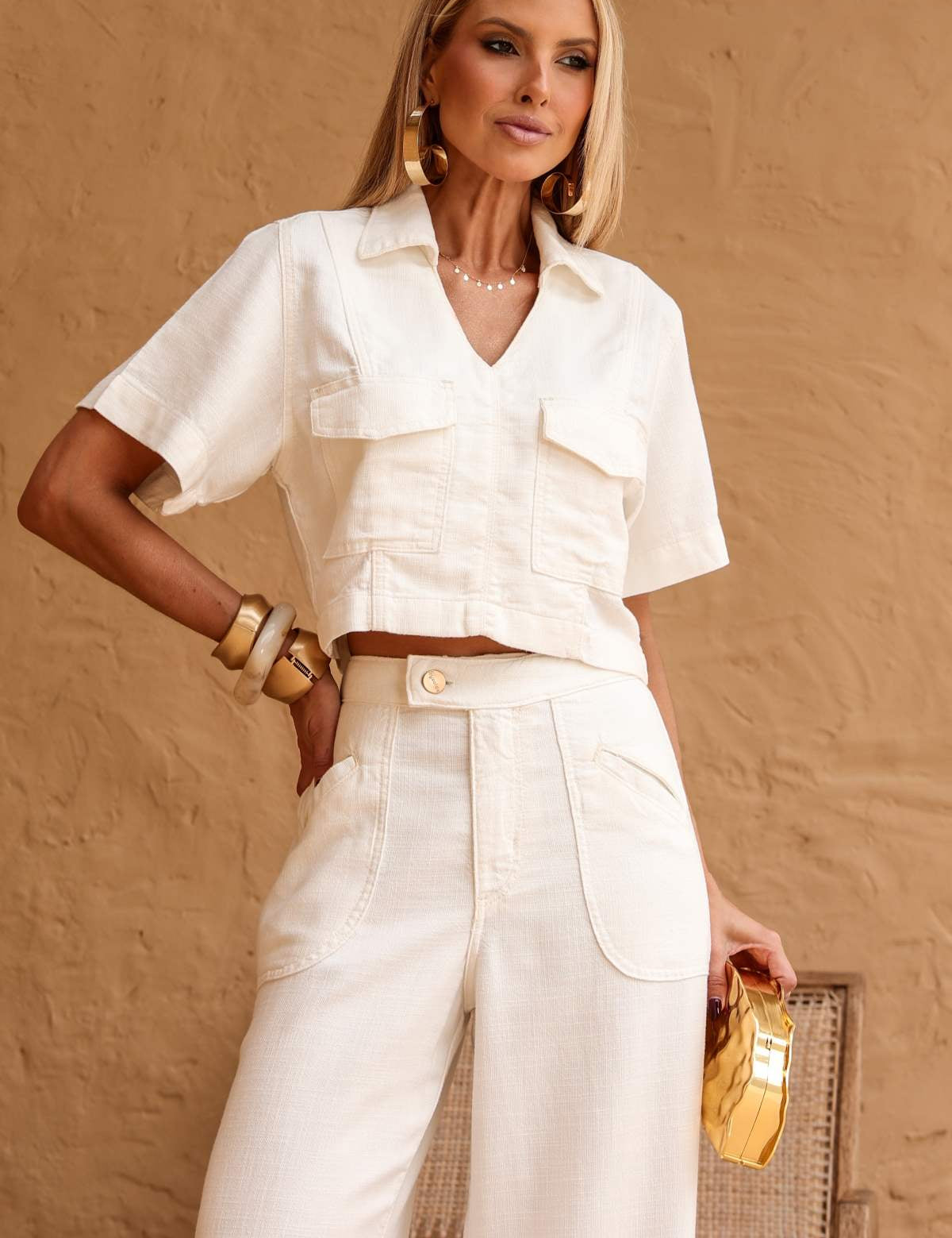 Blusa Cropped Frysaide Off White Sarja Bolsos