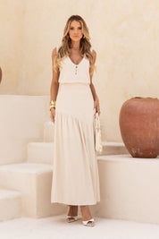 Blusa De Linho Com Abotoamento No Decote Natural Frysaide