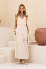 Blusa De Linho Com Abotoamento No Decote Natural Frysaide