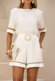 Blusa De Linho Com Entremeio Natural Off White Frysaide