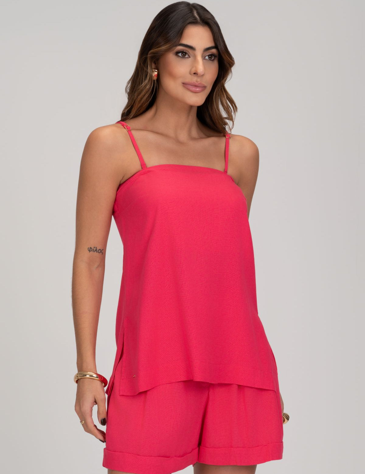 Blusa De Linho Hot Pink Frysaide