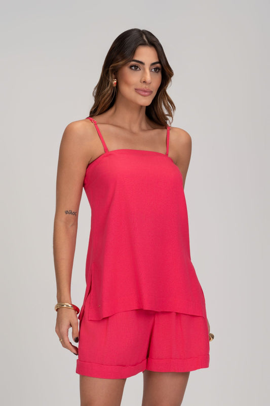 Blusa De Linho Hot Pink Frysaide