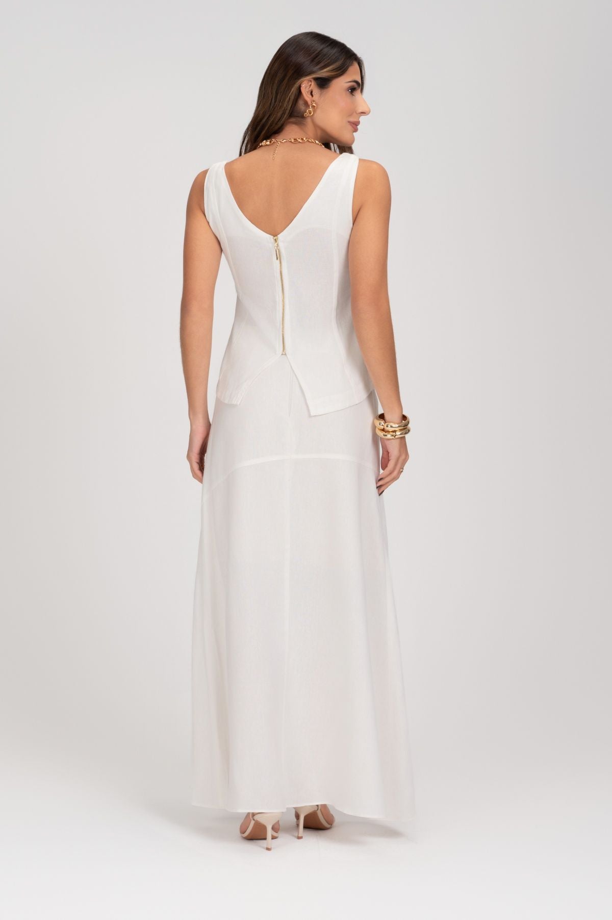 Blusa De Linho Off White Estilo Corset Frysaide