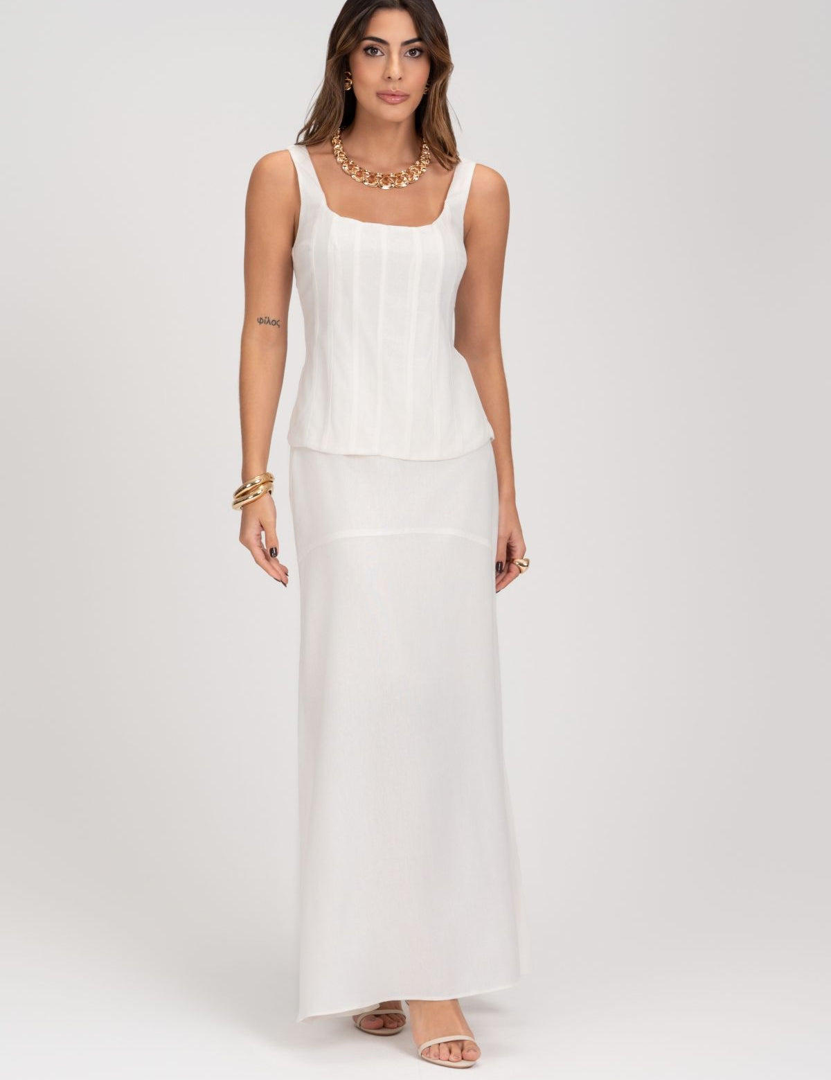Blusa De Linho Off White Estilo Corset Frysaide