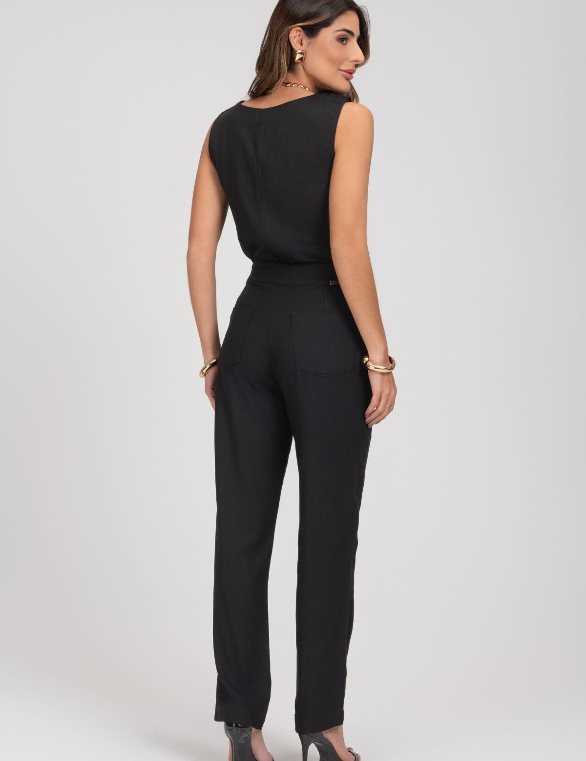 Blusa De Linho Preta Com Babado Frysaide
