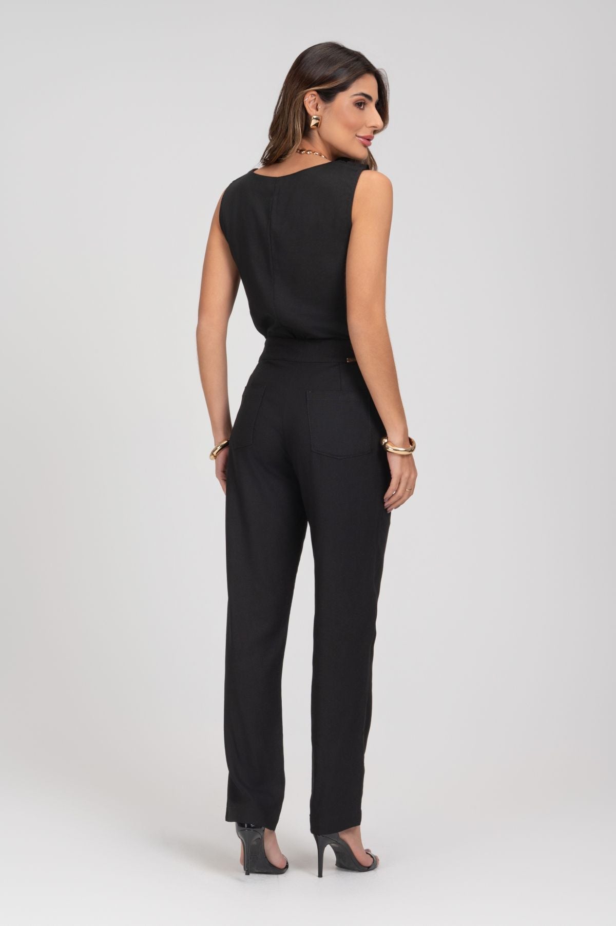 Blusa De Linho Preta Com Babado Frysaide