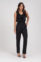 Blusa De Linho Preta Com Babado Frysaide