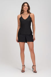 Blusa De Linho Preta Com Decote V Frysaide
