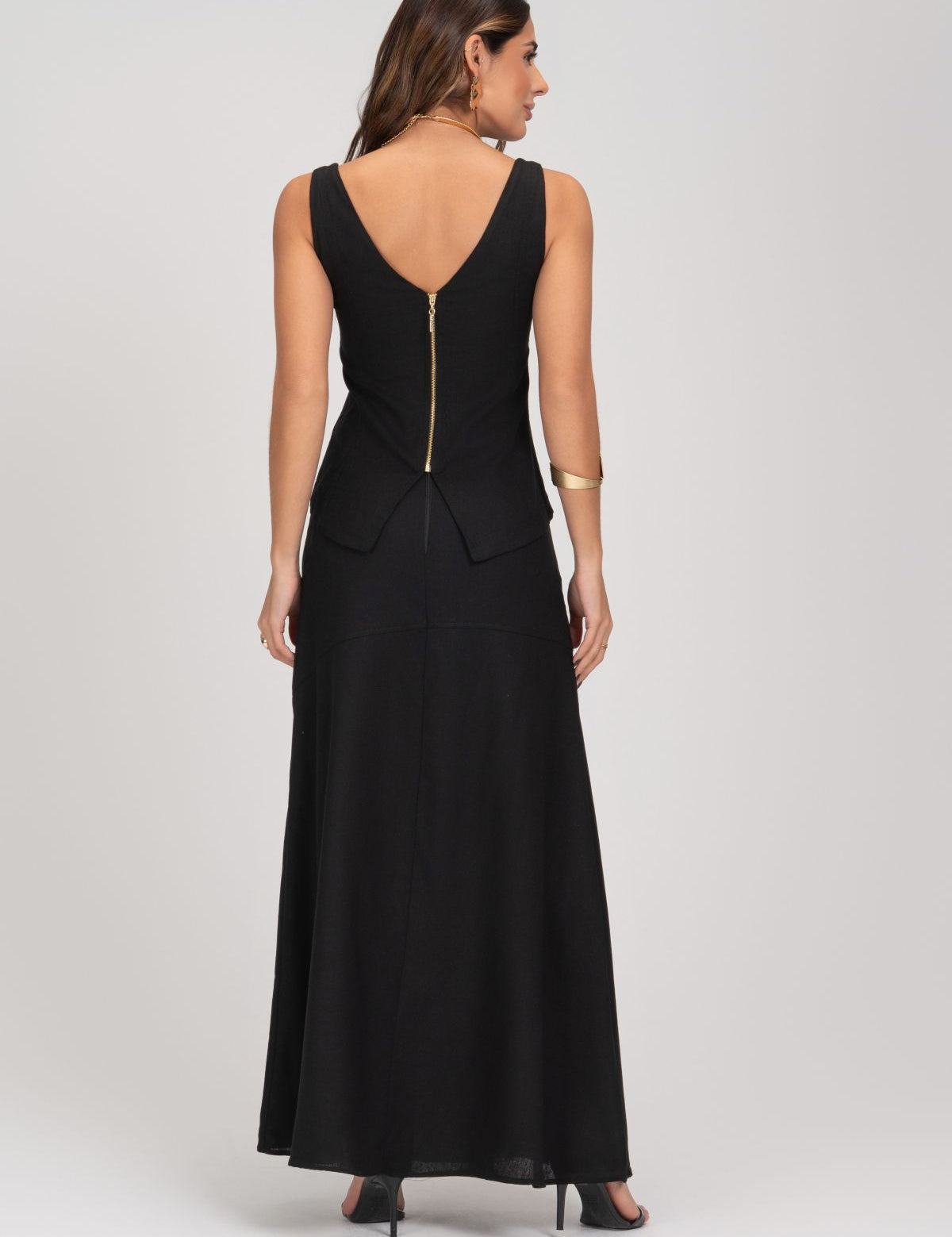 Blusa De Linho Preta Estilo Corset Frysaide