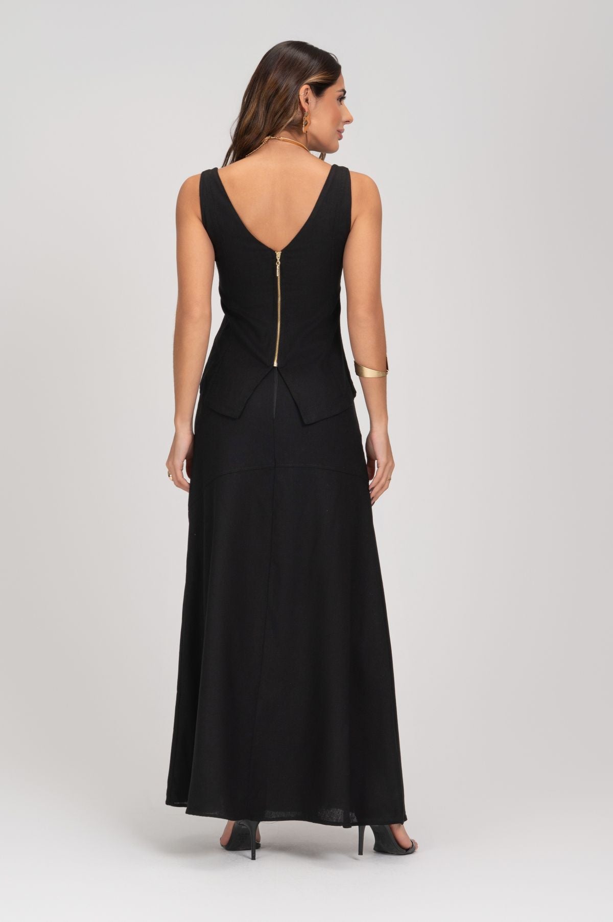 Blusa De Linho Preta Estilo Corset Frysaide