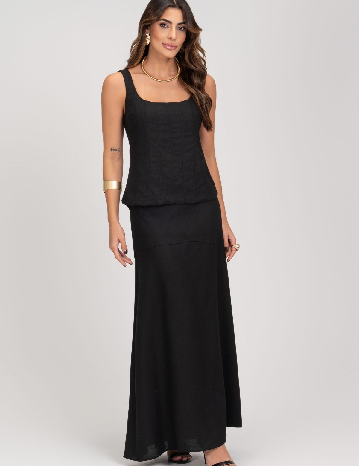Blusa De Linho Preta Estilo Corset Frysaide