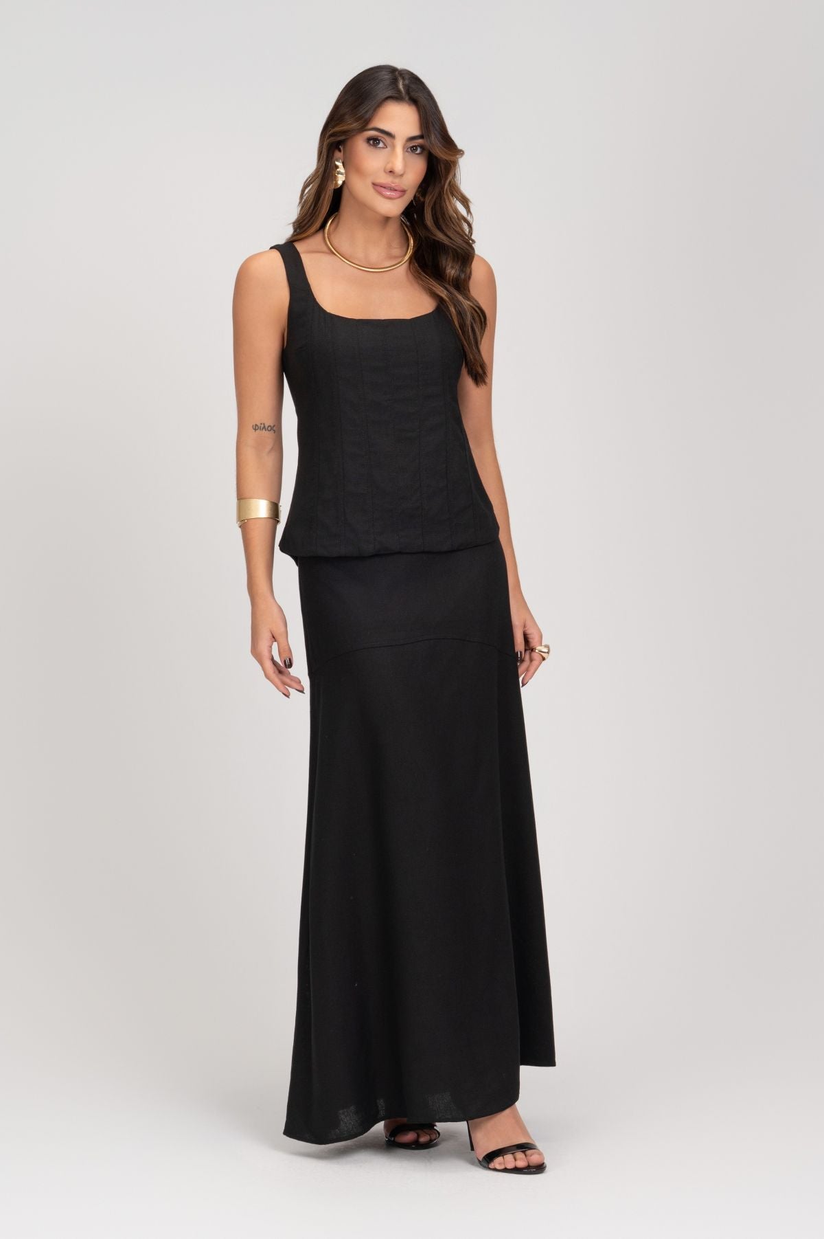 Blusa De Linho Preta Estilo Corset Frysaide