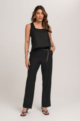 Blusa De Linho Preto Com Abertura Nas Costas Frysaide