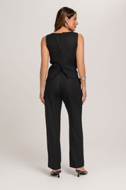 Blusa De Linho Preto Com Abertura Nas Costas Frysaide