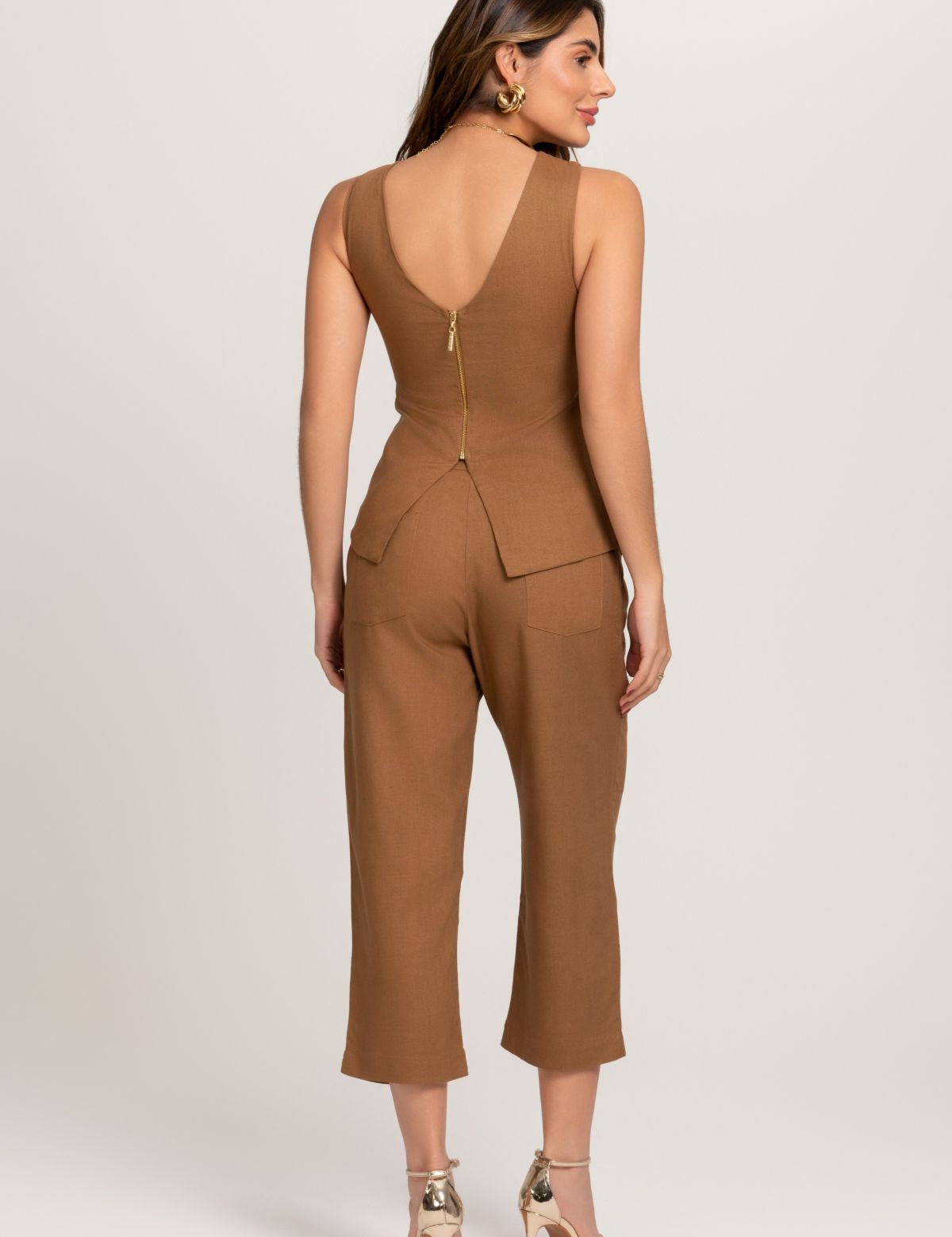 Blusa De Linho Yasmin Marrom Frysaide