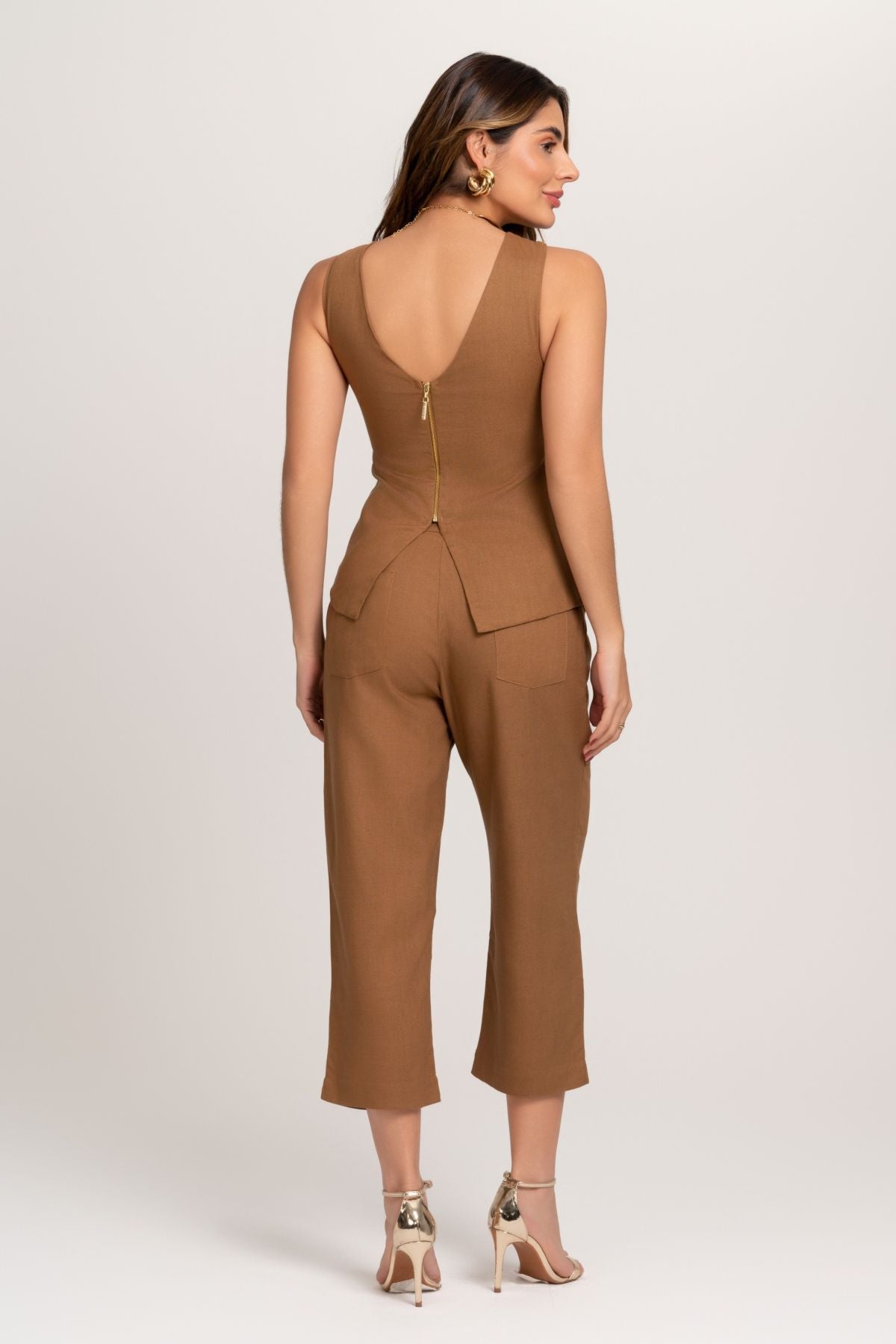Blusa De Linho Yasmin Marrom Frysaide