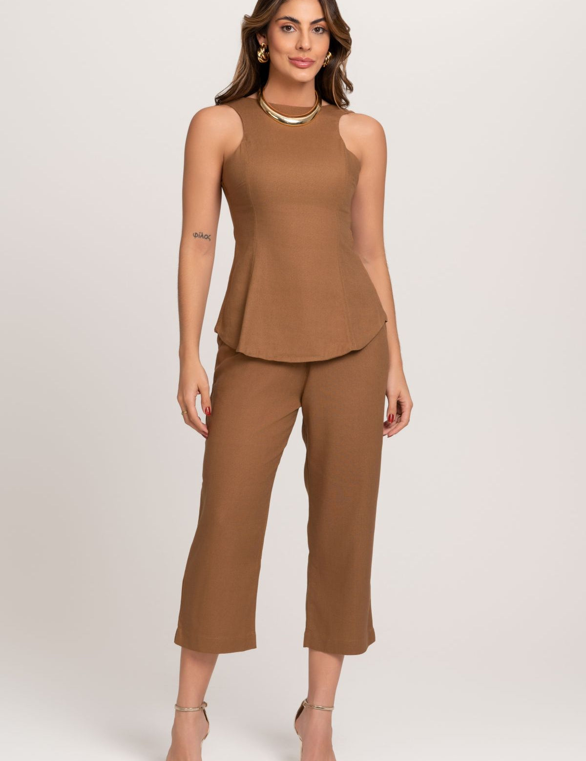 Blusa De Linho Yasmin Marrom Frysaide
