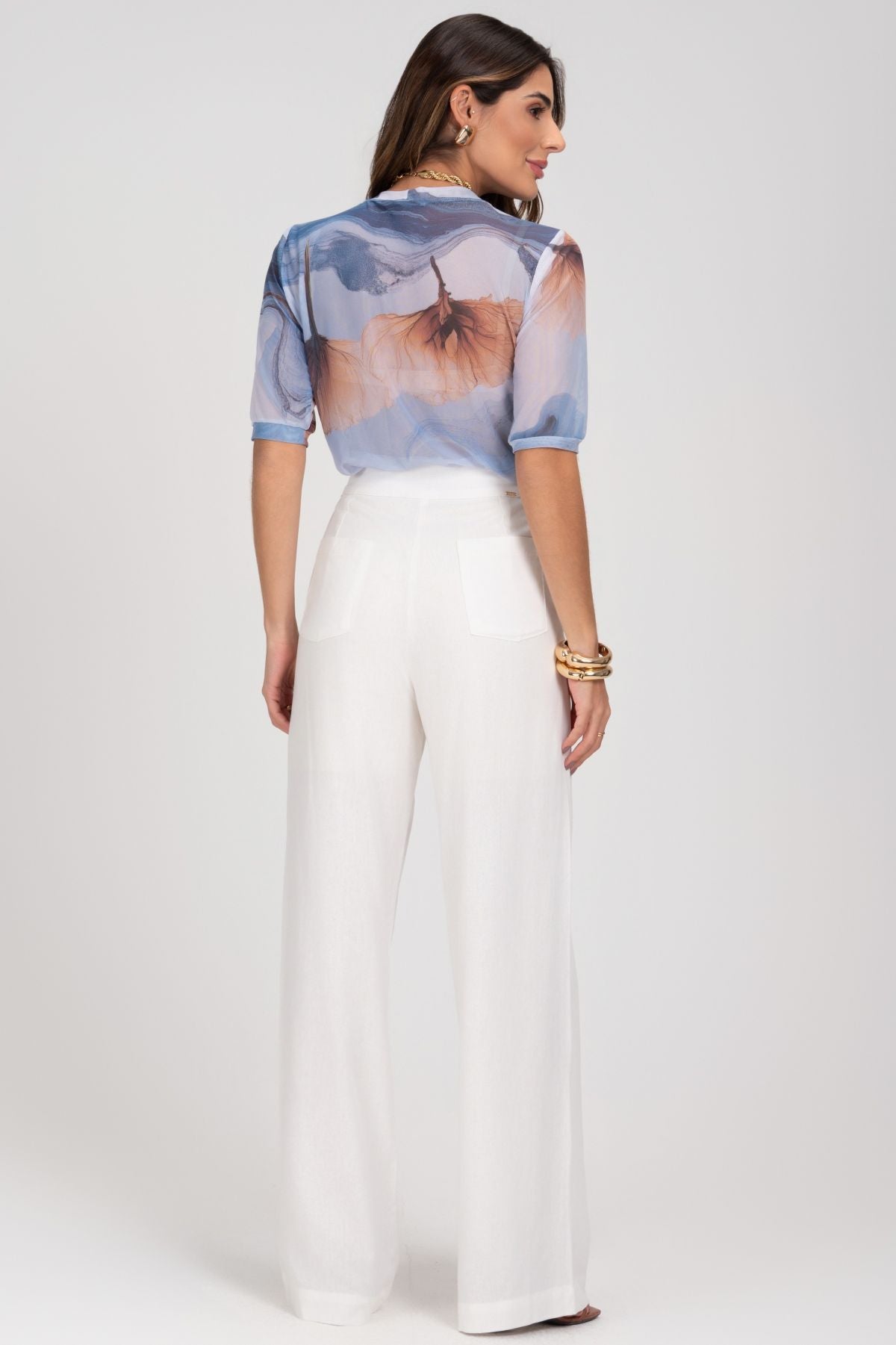 Blusa De Tule Estampada Estampa Canto Do Oceano Frysaide