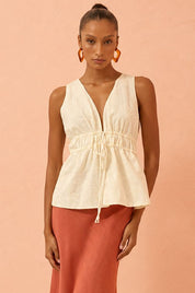 Blusa Flo Maria Off White Laise Costas Abertas