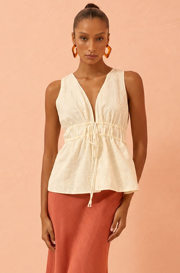 Blusa Flo Maria Off White Laise Costas Abertas