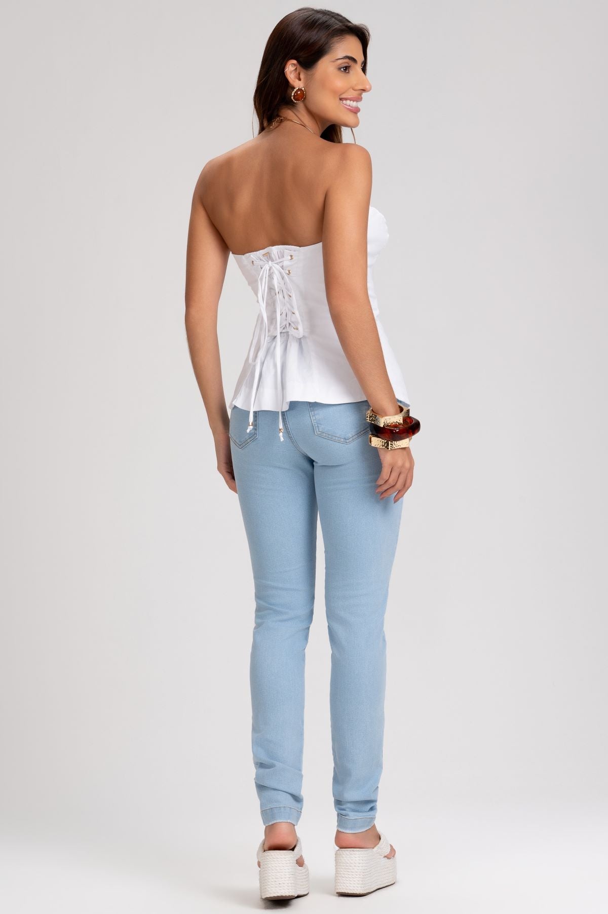 Blusa Frysaide Branca Tomara Que Caia Amarração