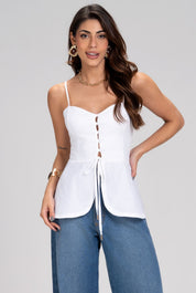 Blusa Frysaide Branca Tricoline Botões Forrados