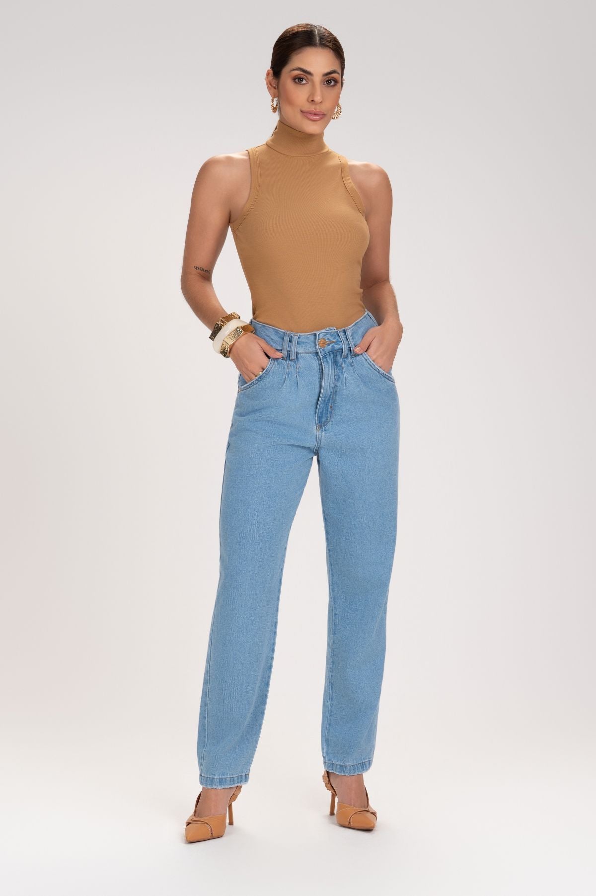 Blusa Frysaide Caramelo Tricô Canelado Gola Alta