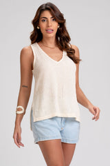 Blusa Frysaide Off White Alongada Fenda Lateral
