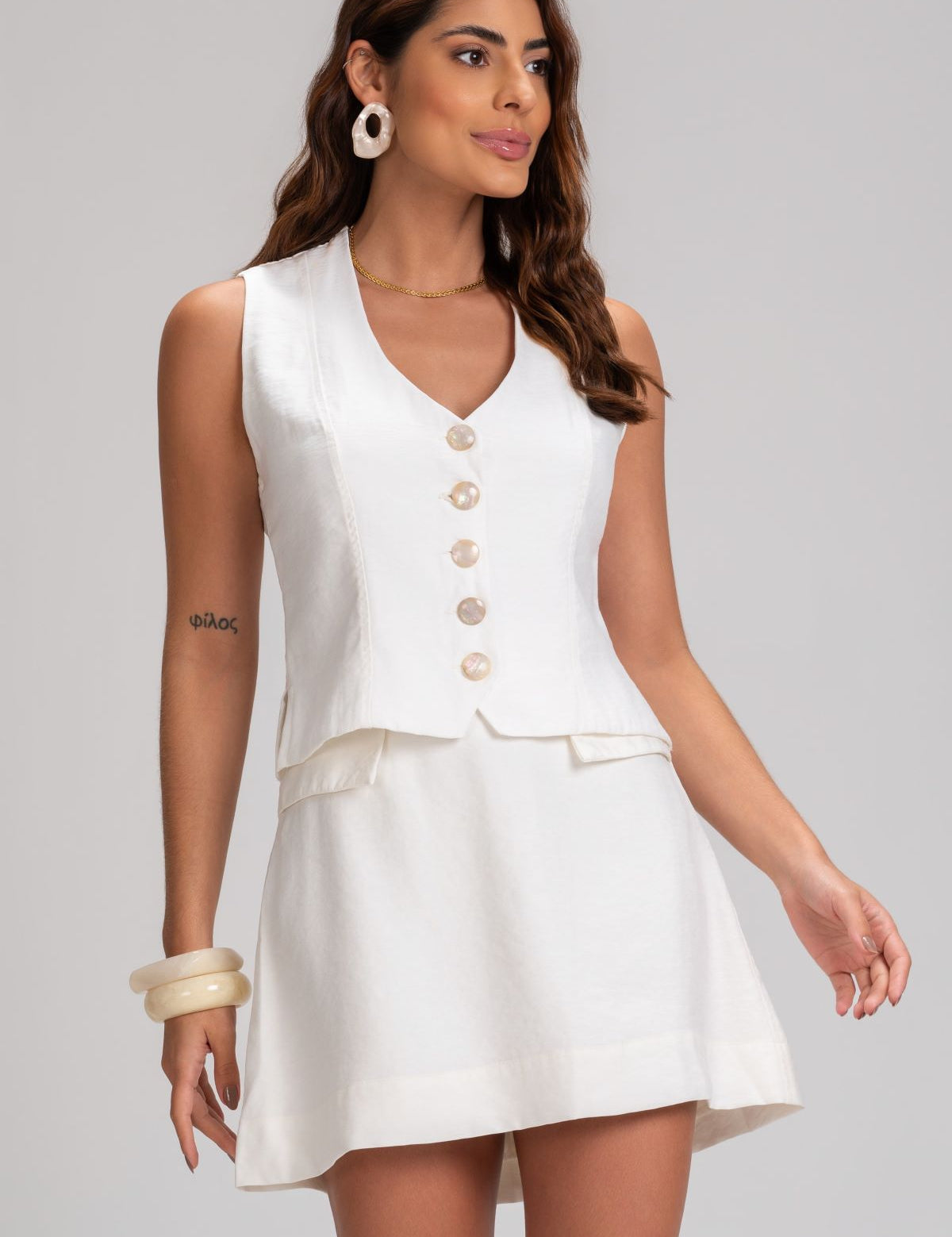 Blusa Frysaide Off White Botões Perolados