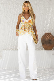 Blusa Frysaide Off White Floral Alças Reguláveis