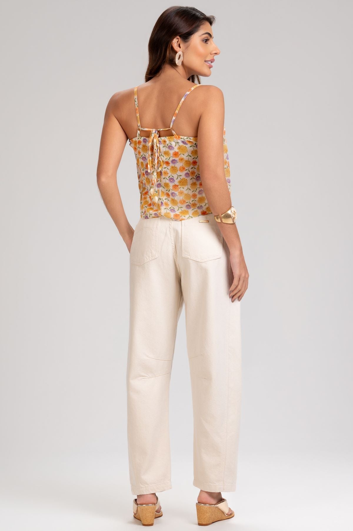 Blusa Frysaide Off White Floral Babados Amarração